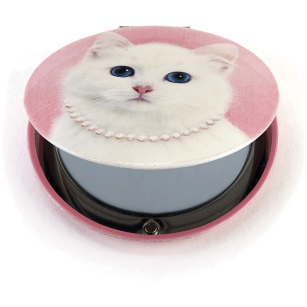 Cat with Pearl Necklace Clam Mirror