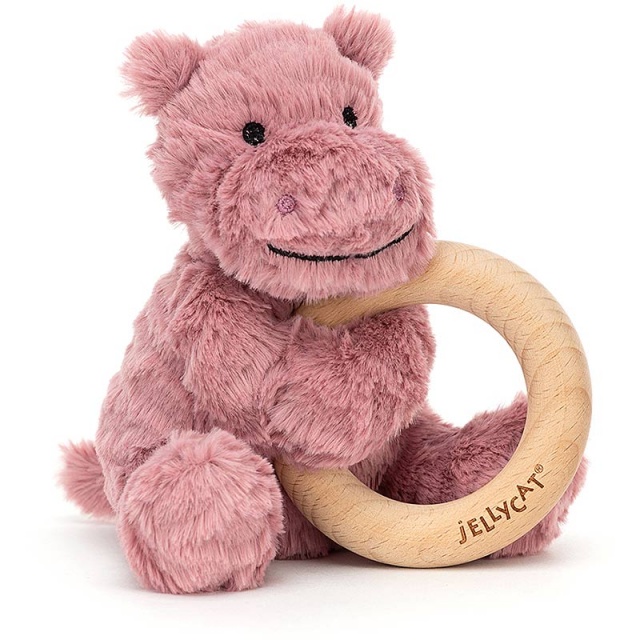 Fuddlewuddle Hippo Wooden Teething Ring & Rattle