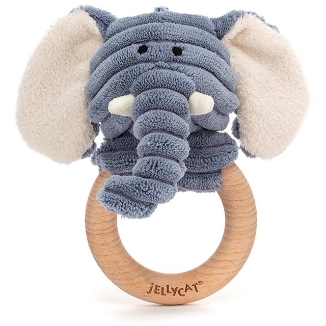 Cordy Roy Baby Elephant Wooden Teething Ring & Rattle