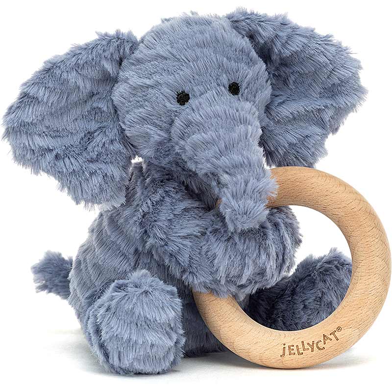 Fuddlewuddle Elephant Wooden Teething Ring & Rattle